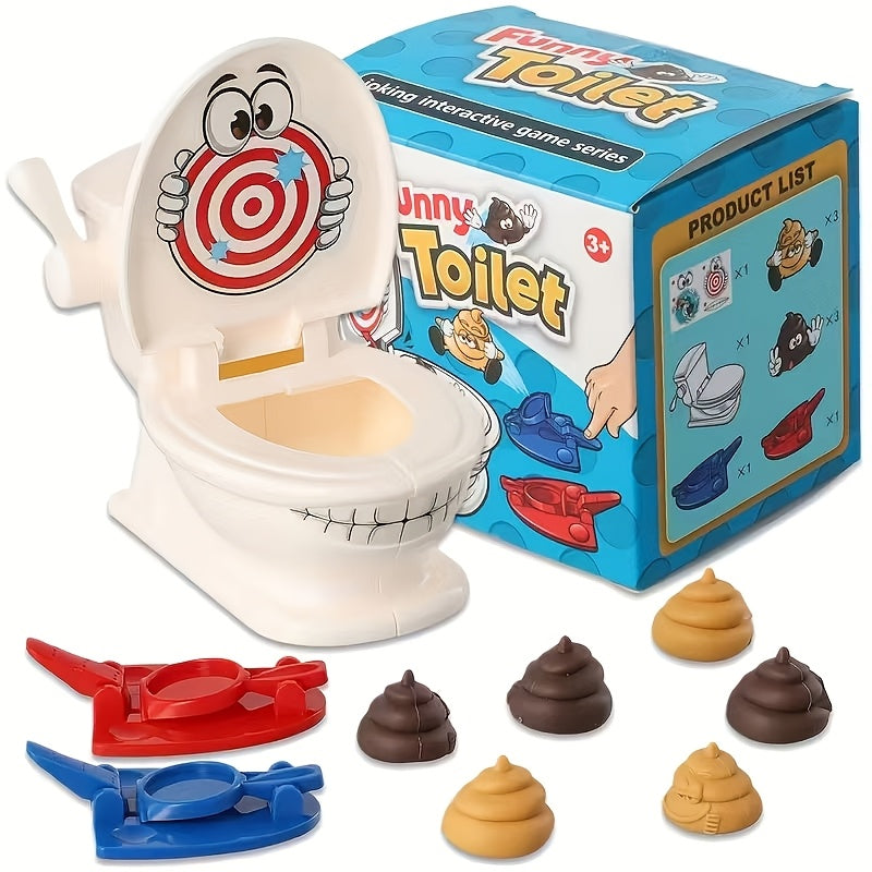 Toilet splash novelty party game with random squirt lever, family group challenge with surprise water mechanism