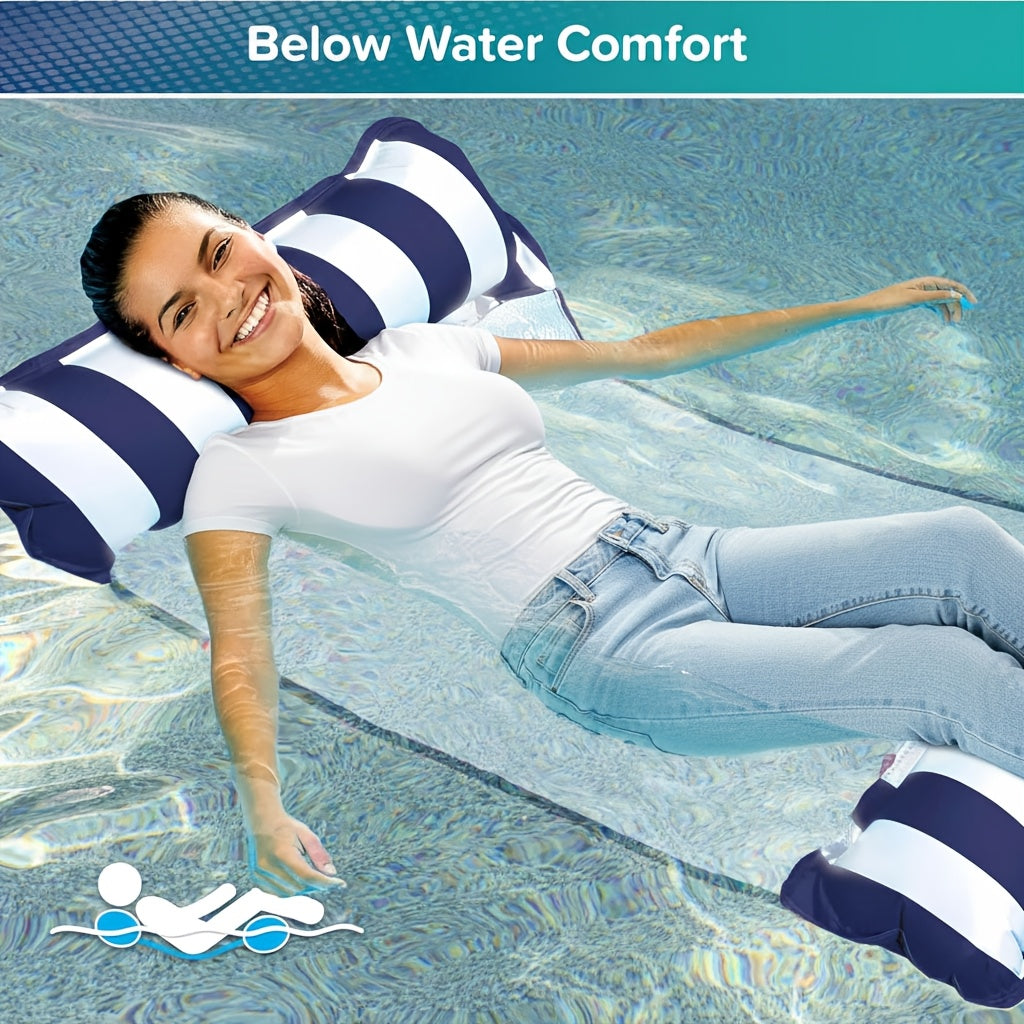 Striped PVC inflatable pool float lounge chair — portable foldable single-person beach chair for adults, pool deck, lake float and backyard summer use