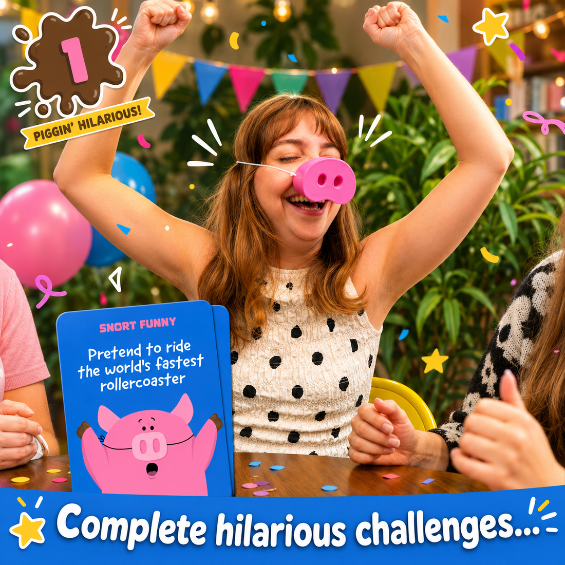 Wearable pig nose snout used in a sleepover you laugh you lose game