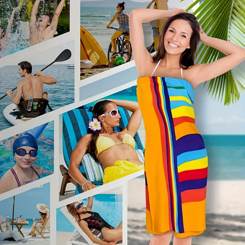 Extra large striped beach towel — 63×31 inch sand-free microfiber quick-dry towel for pool, beach, yoga, camping, and travel