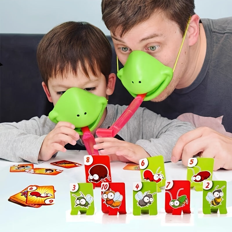 Frog snake and color-changing lizard tongue-shooter card snatch party game, family speed reaction toy for kids