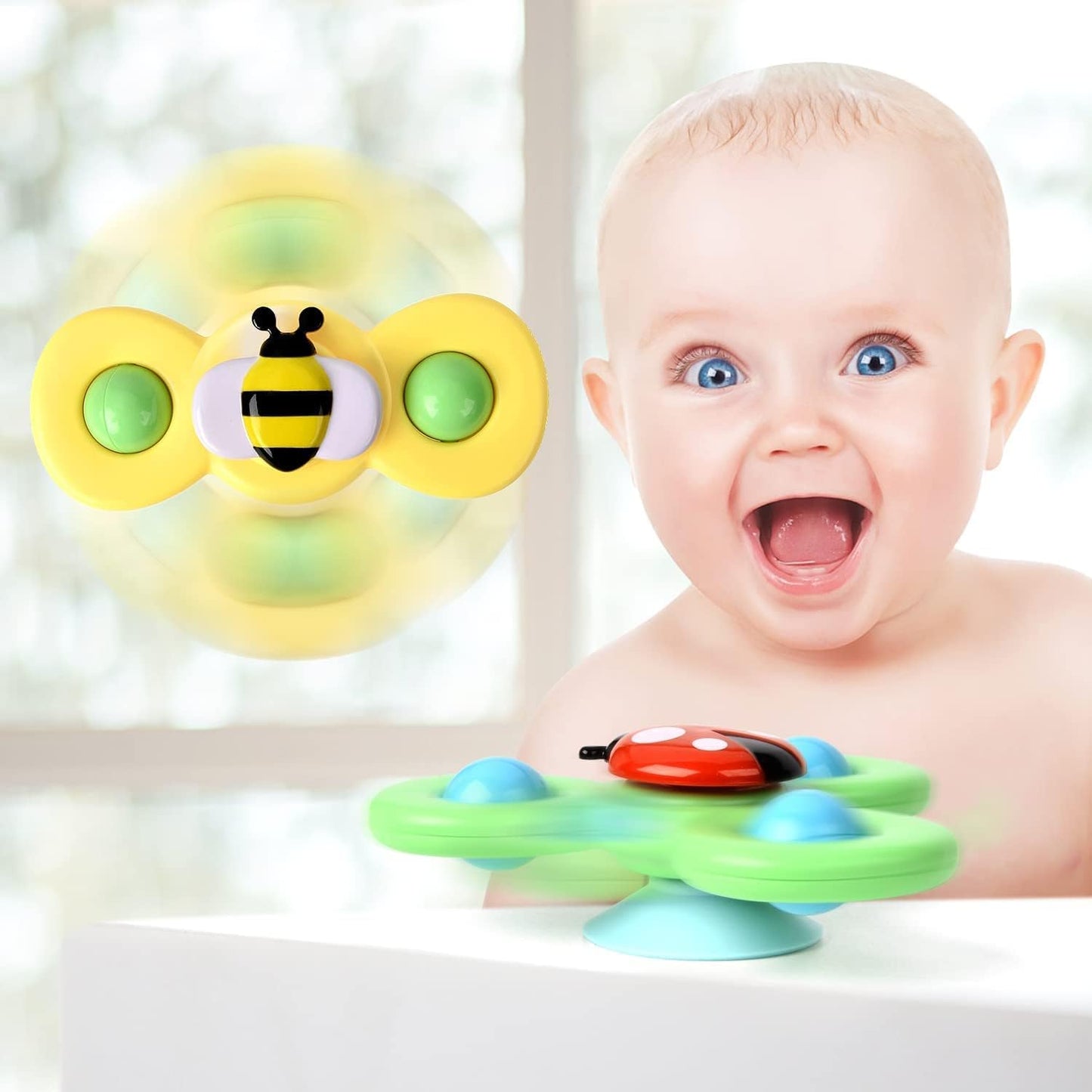 Baby suction spinner toys