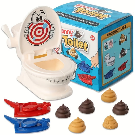 Toilet splash novelty party game with random squirt lever, family group challenge with surprise water mechanism