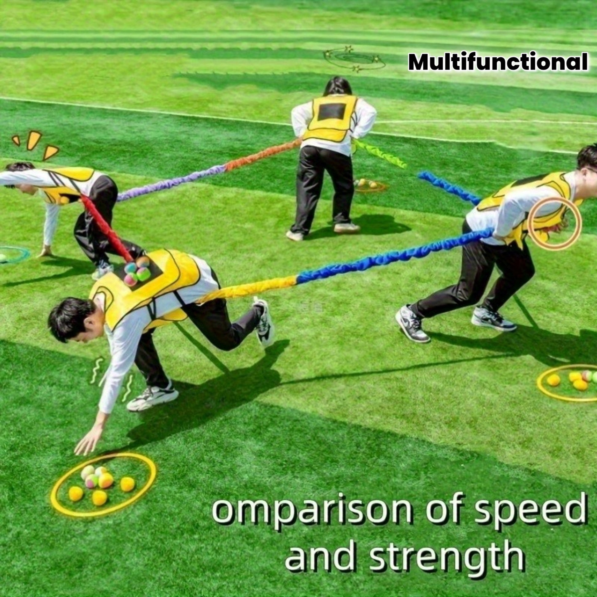 Multi-person elastic group race belt party game, adjustable team coordination activity equipment