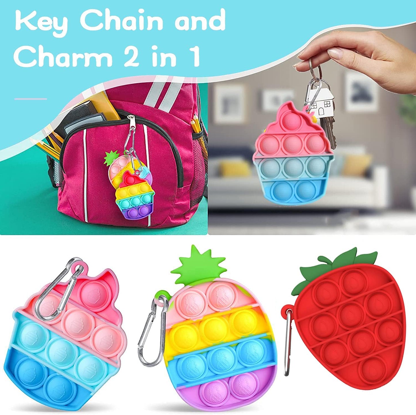 Silicone bubble pop sensory keychain