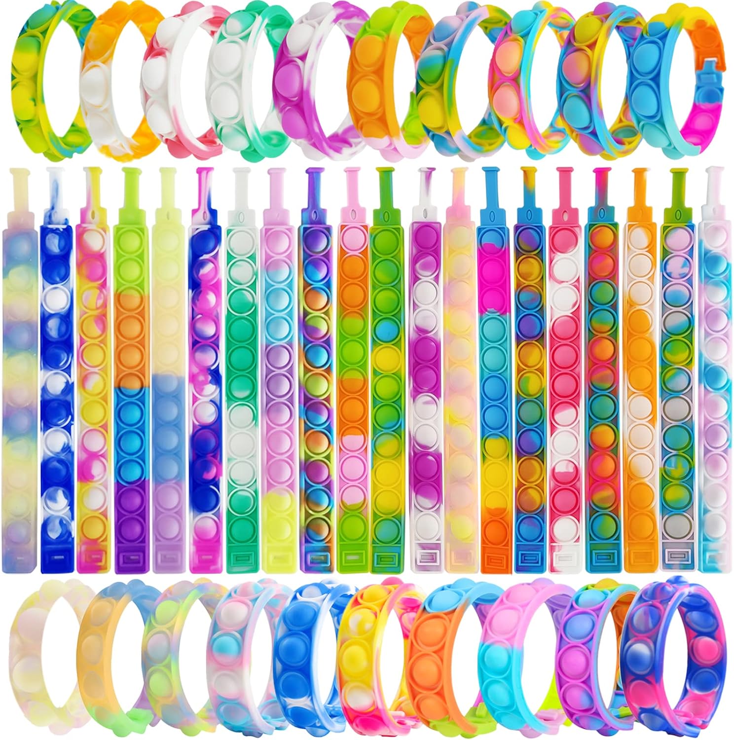 60-pack silicone pop bubble bracelets