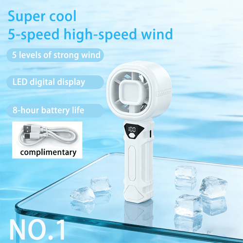Handheld USB-C rechargeable fan — high-speed personal mini fan with ergonomic grip, 3 speed settings, lightweight portable design for outdoor, office, festival use