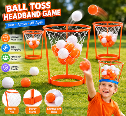Head Hoop Ball Toss Game Set for Kids & Adults, Adjustable Basketball Headband Party Game with Soft Toss Balls, Indoor Outdoor Carnival Family Activity for Birthday School Travel