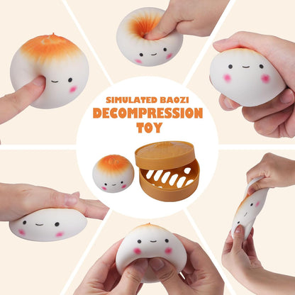 Squeezable dumpling stress ball inside steamer cage for ADHD fidget and focus play