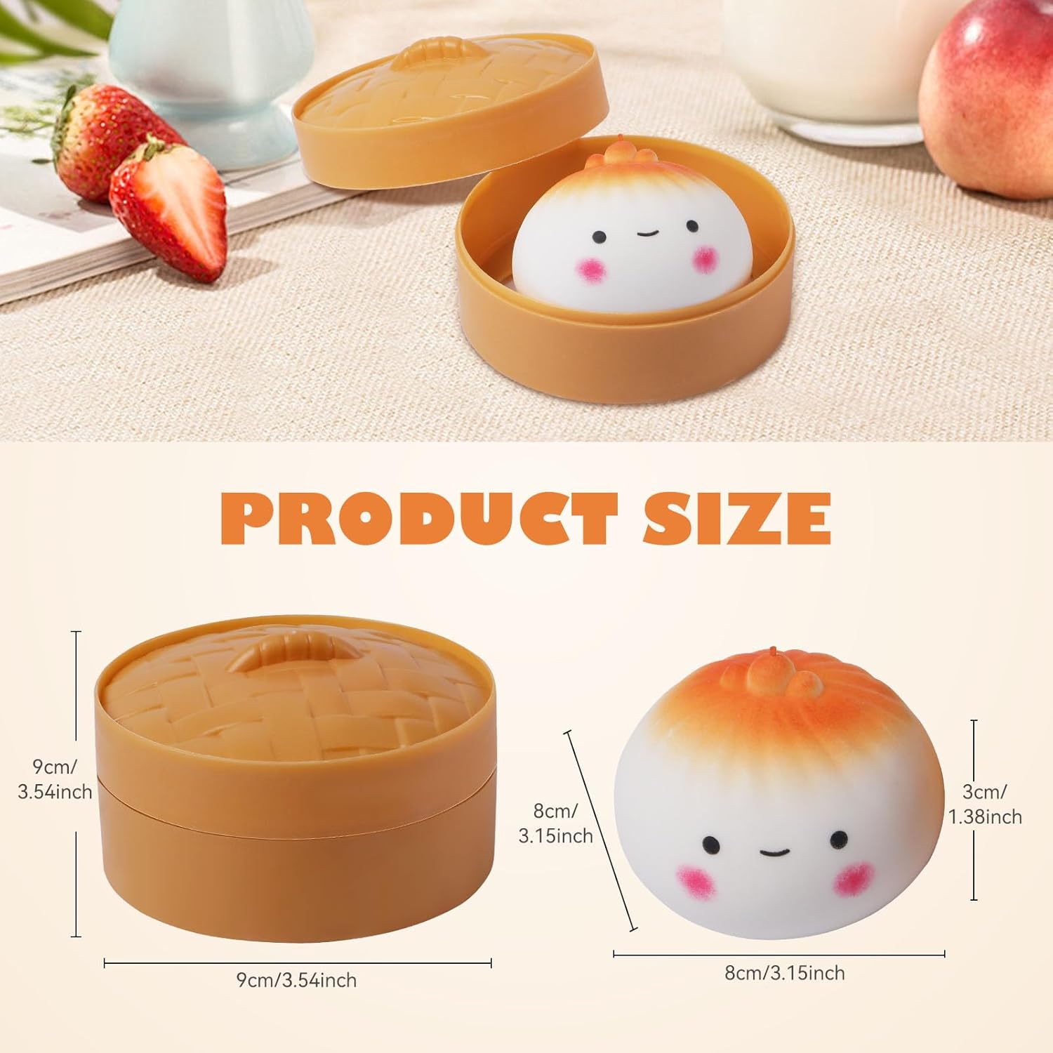 Squeeze dough ball squishy showing squish action pushing through steamer cage bars