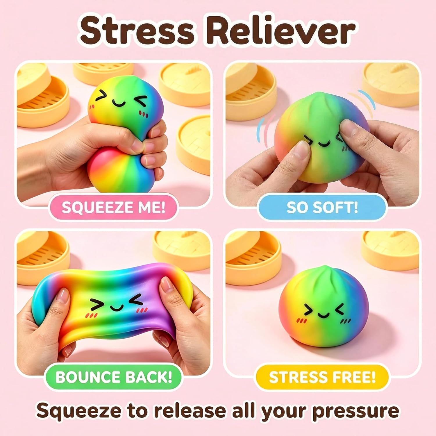Two glitter-flecked dumpling squishies in random color reveal from mystery blind box