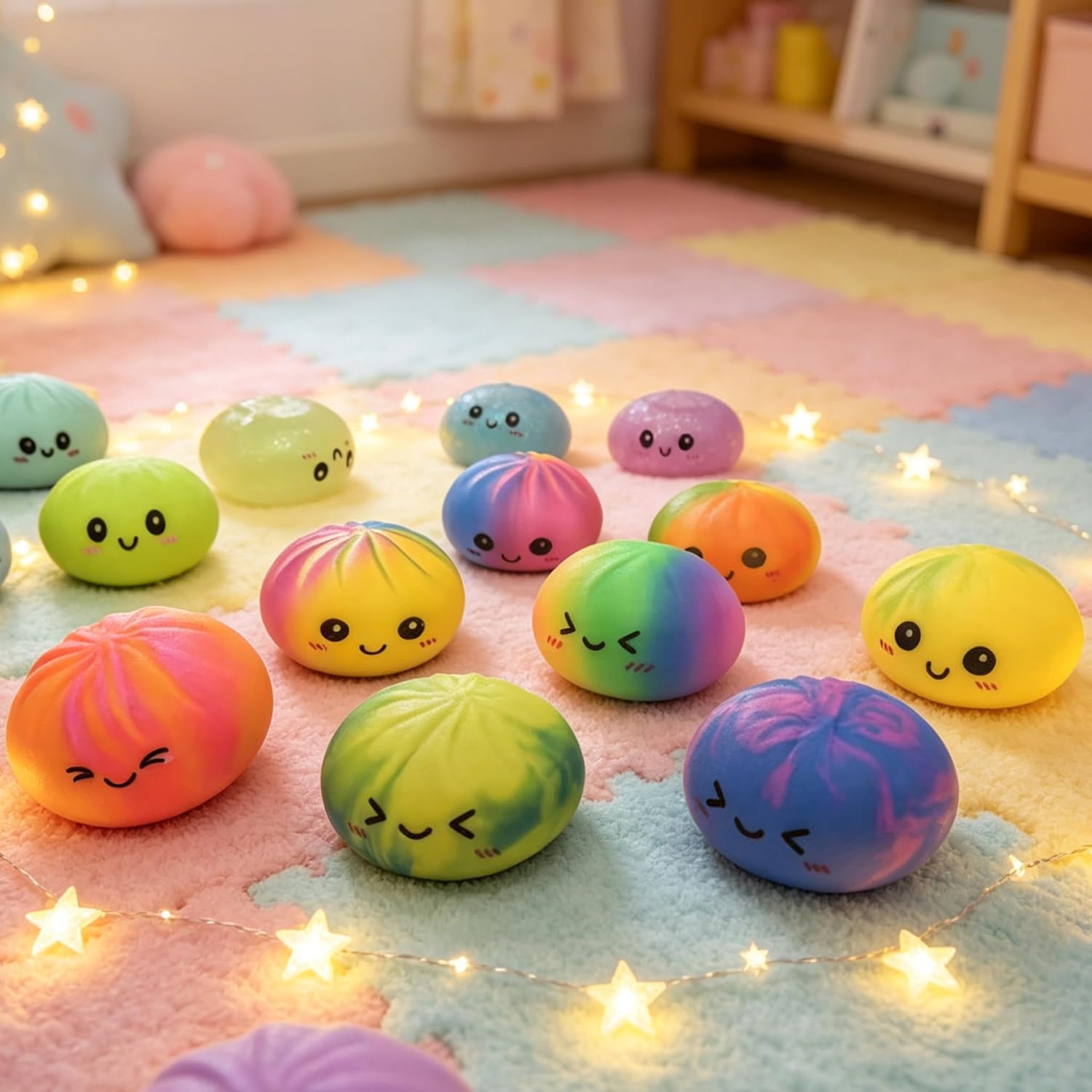 Cute glitter dumpling sensory squishy toy for desk fidget stress relief in 2-pack box