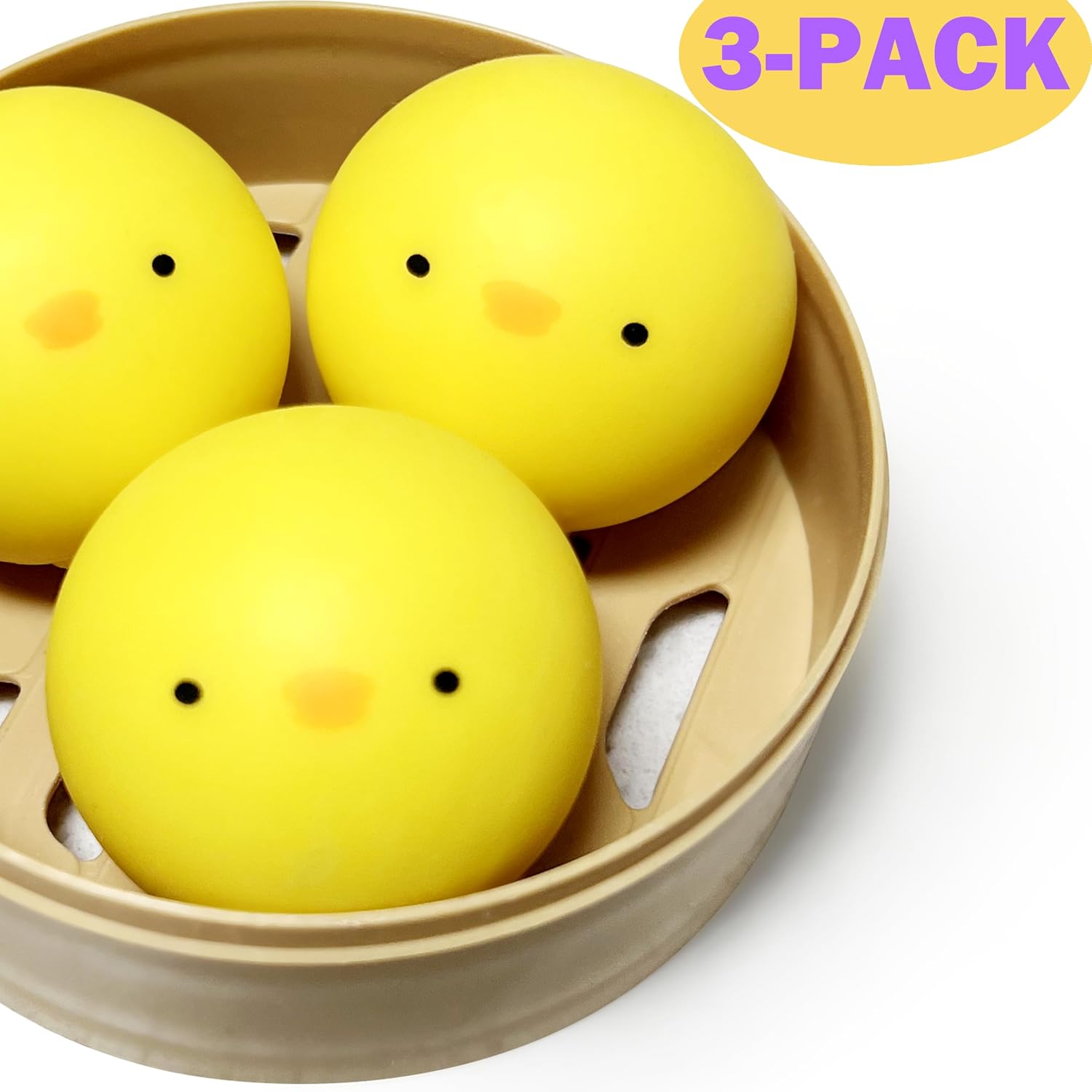 Cute yellow chick squishy fidget toys 3-pack ideal as easter basket stuffer for kids