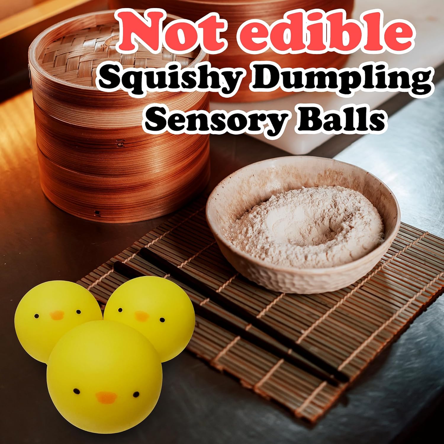 Soft slow-rise chick dumpling stress ball trio for ADHD focus and stress relief
